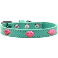 Mirage Pet Products Pink Glitter Lips Widget Dog CollarAqua Size 14 631-9 AQ14